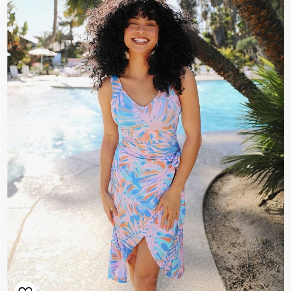 $19 clearance sale Tipsy Elves PALM PASSIONFRUIT MIDI DRESS Med. NWT